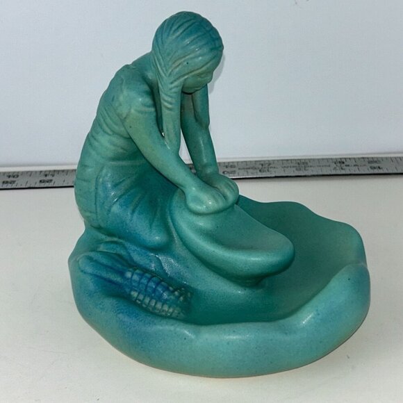 Vintage Van Briggle Pottery Corn Maiden Native American Maize Turquoise Blue 7" - Picture 3 of 15